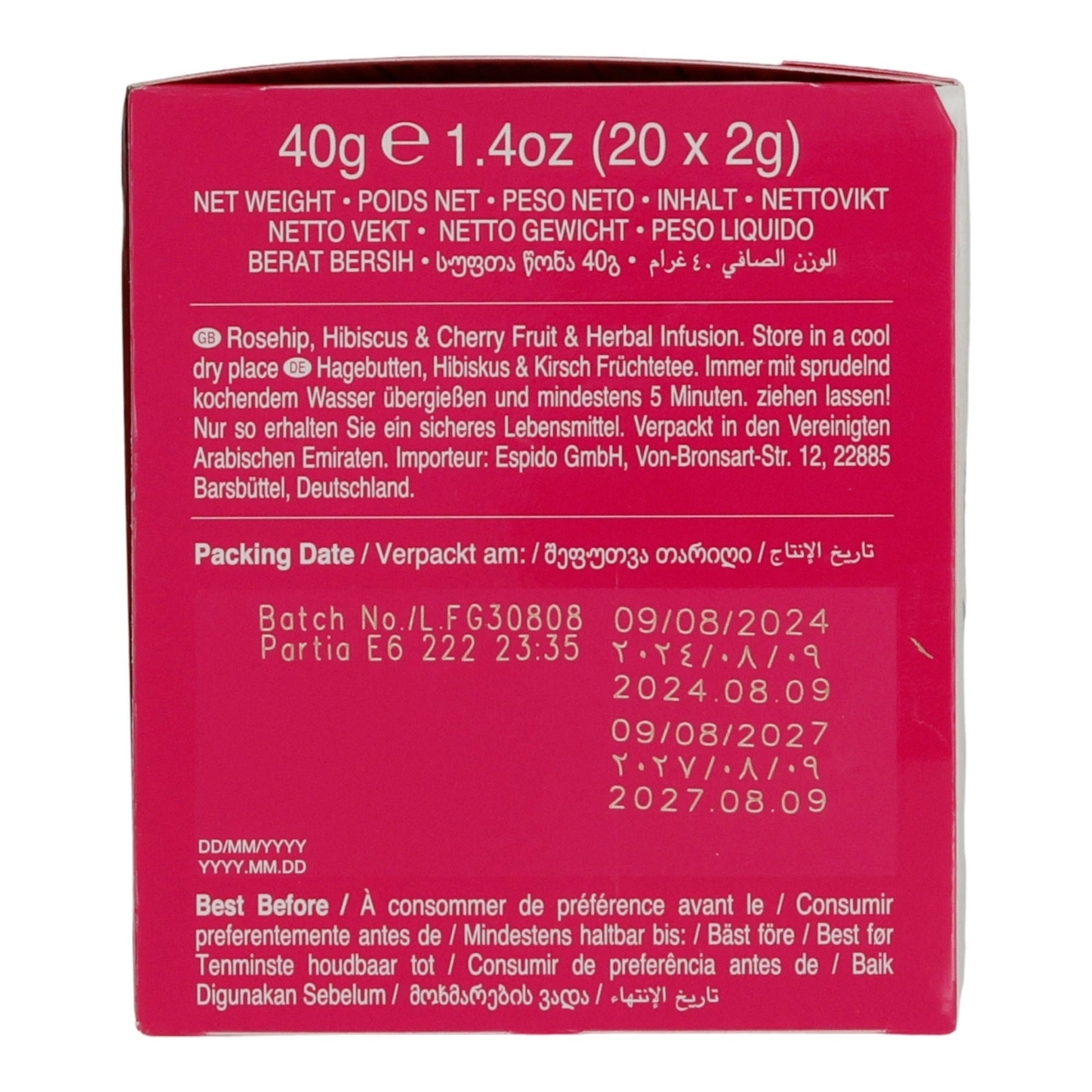Früchtetee Ahmad Tea | Rosehip, Hibiscus & Cherry | Fruchtige Kräuterinfusion mit Hagebutte, Hibiskus und Kirsche | 20 Teebeutel AHMAD TEA