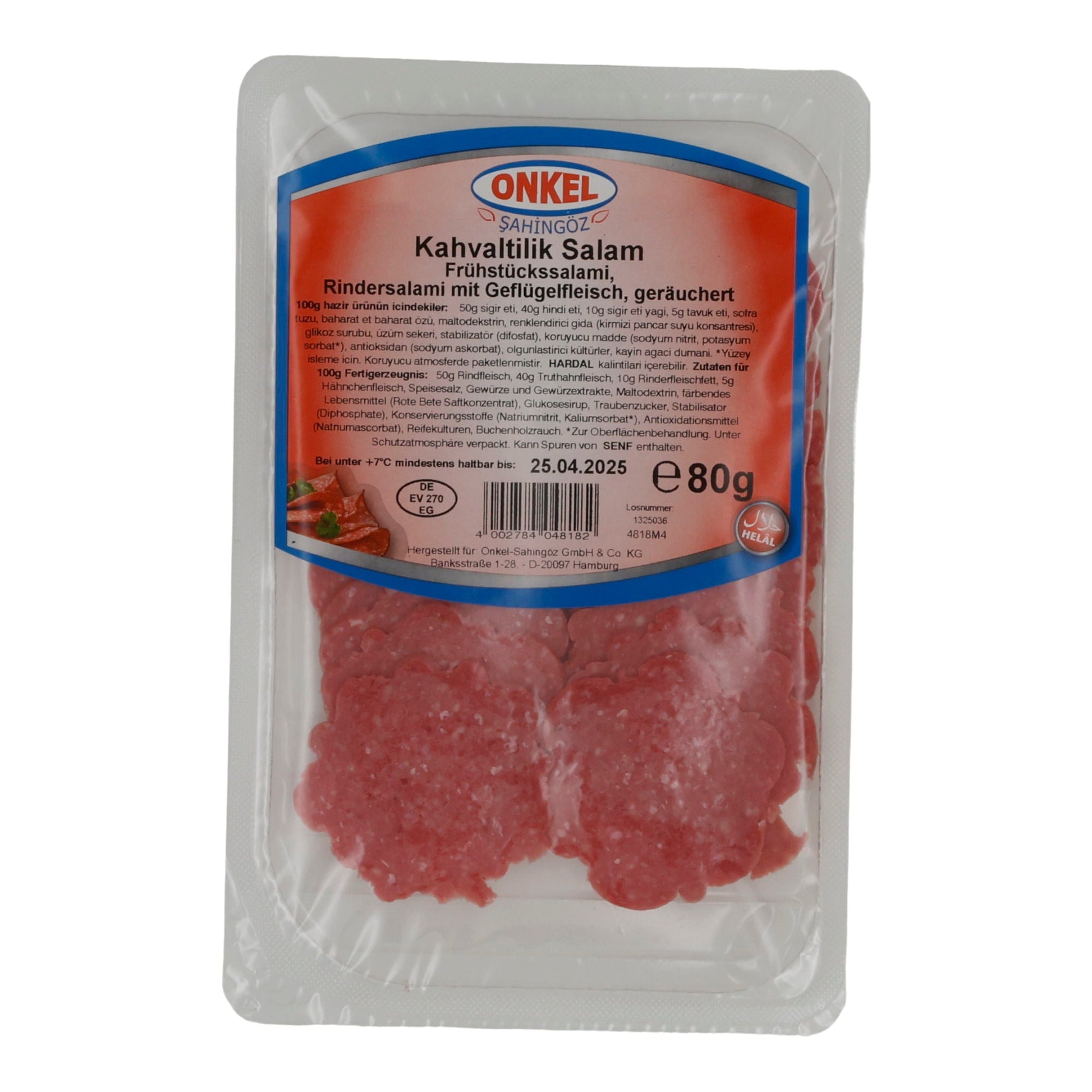 Frühstückssalami Onkel Şahingöz | Kahvaltılık Salam | Halal, aus Rind & Geflügel | 80g ONKEL SAHINGÖZ
