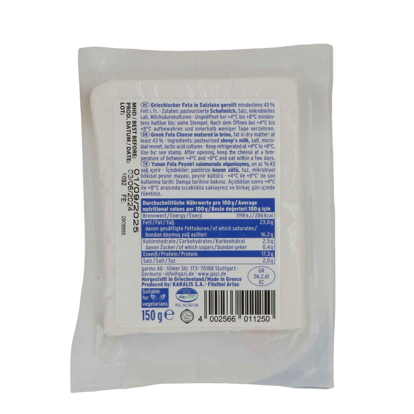GAZI FETA YUNAN PEYNIR TRADITIONEL ART VAKUM % 43 FETT