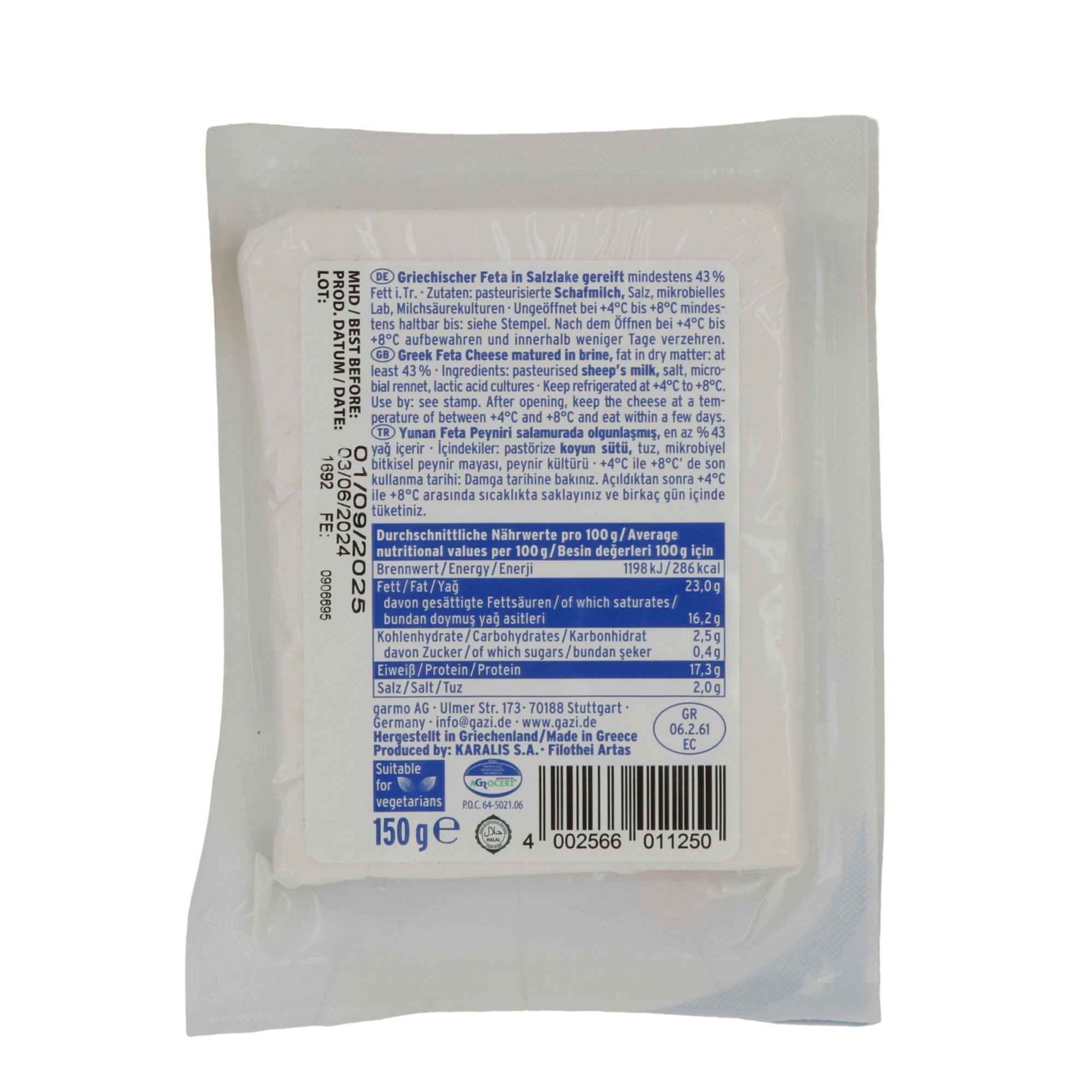 GAZI FETA YUNAN PEYNIR TRADITIONEL ART VAKUM % 43 FETT