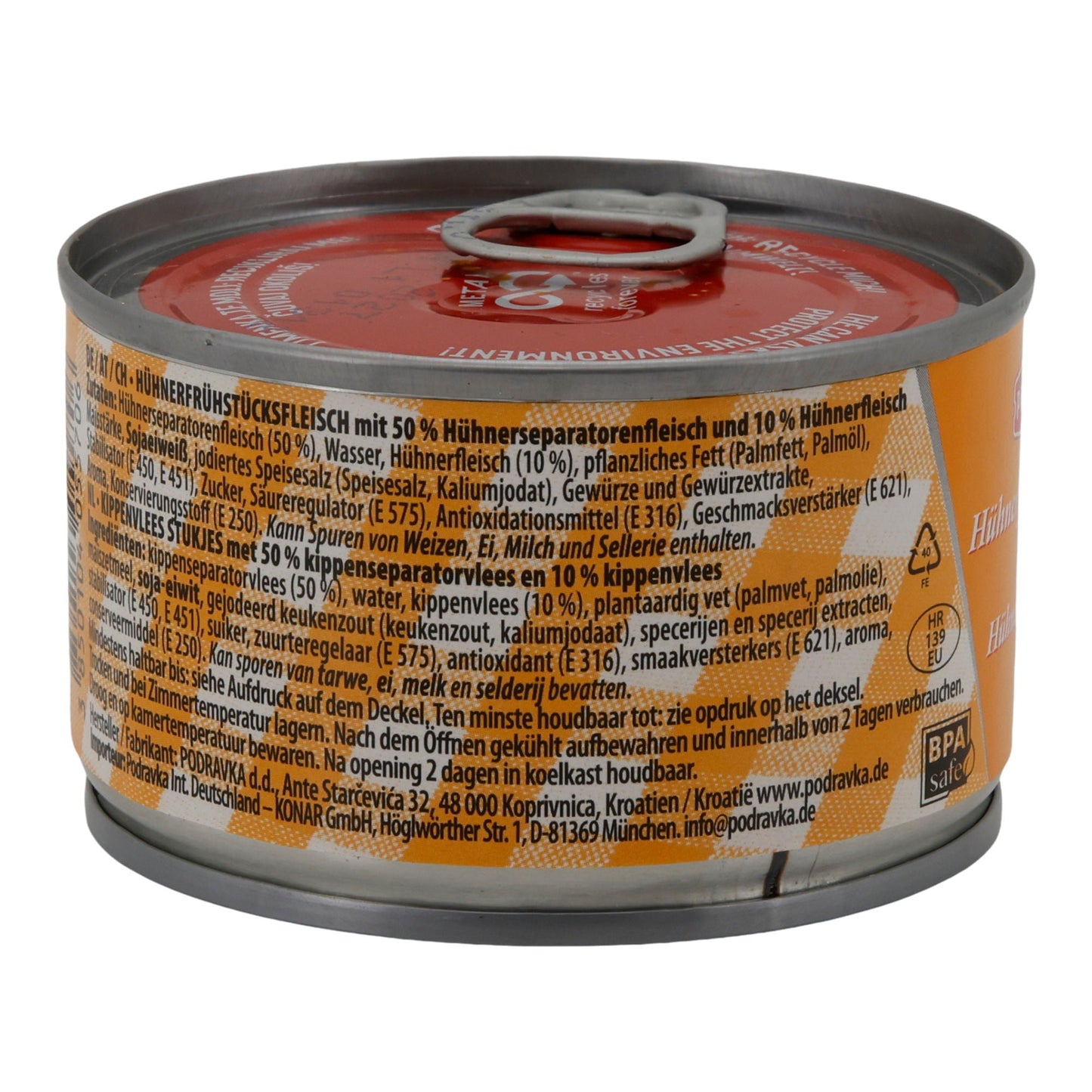 Carne per colazione di pollo in scatola Podravka | Scatola | Tenero con proteine di soia | 150 g