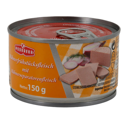 Carne per colazione di pollo in scatola Podravka | Scatola | Tenero con proteine di soia | 150 g