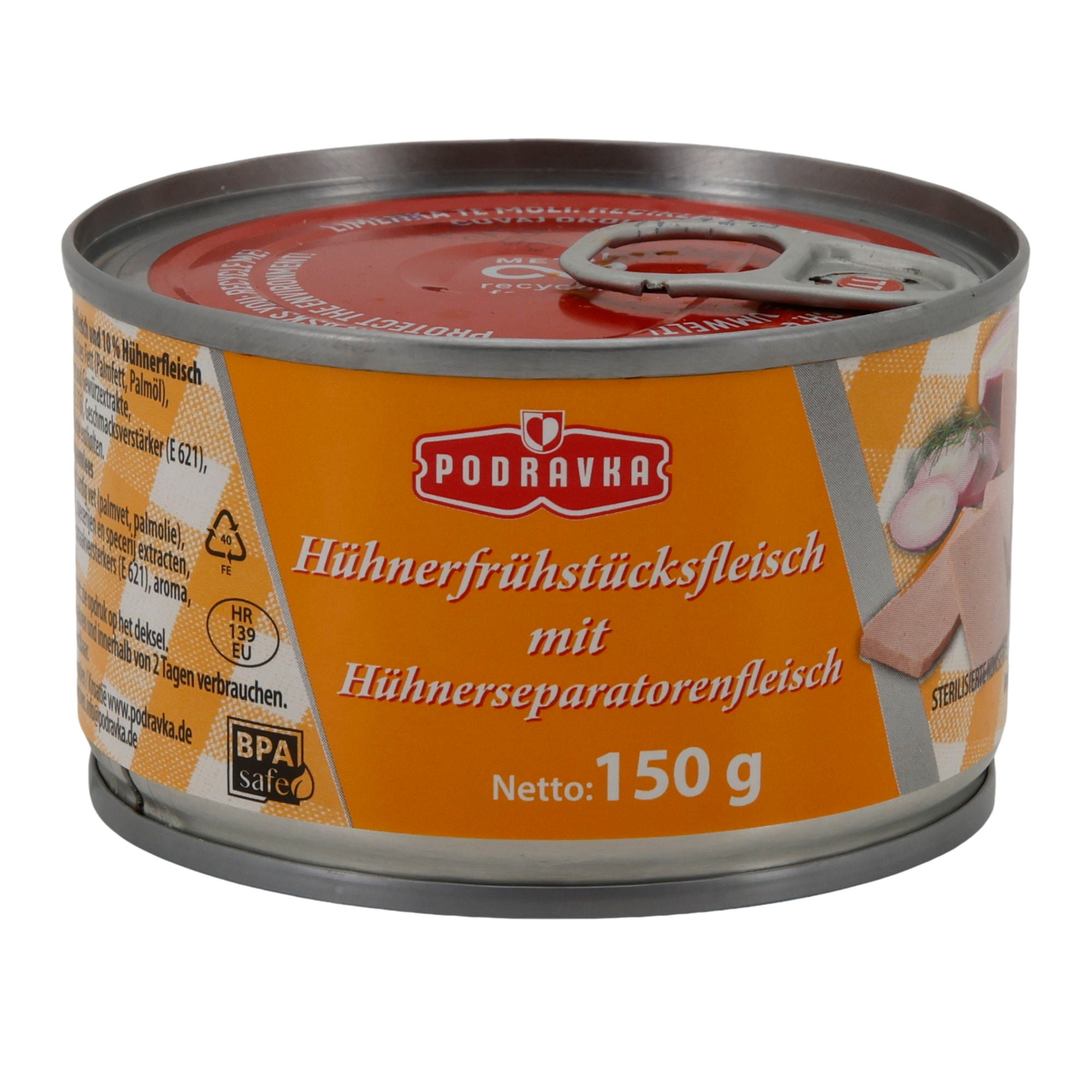 Geflügelkonserve Podravka Hühnerfrühstücksfleisch | Konserve | Zart mit Sojaeiweiß | 150 g - Taste Your World