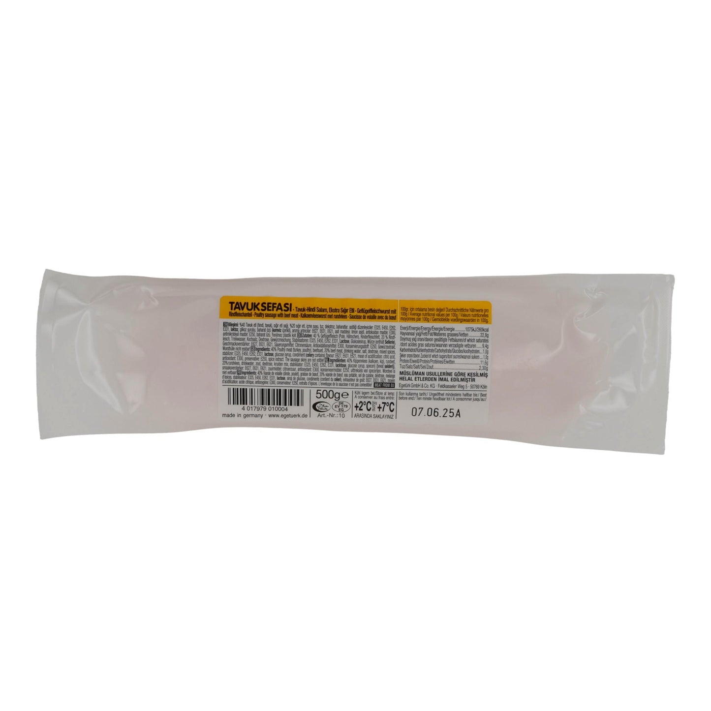 Geflügelsalami Egetürk | Tavuk Sefasi | Aus Truthahn & Hähnchen, halal-zertifiziert | 500g EGETUERK