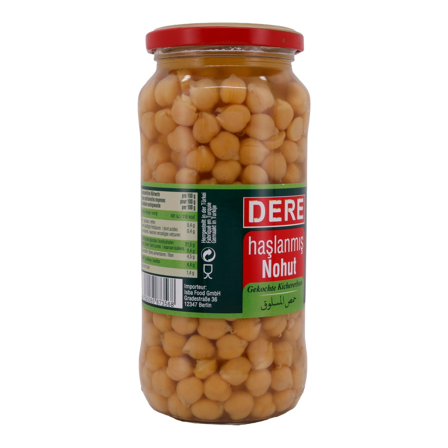 Gekochte kikkererwten Dere | In pekel | 580 g (uitgelekt gewicht 400 g)