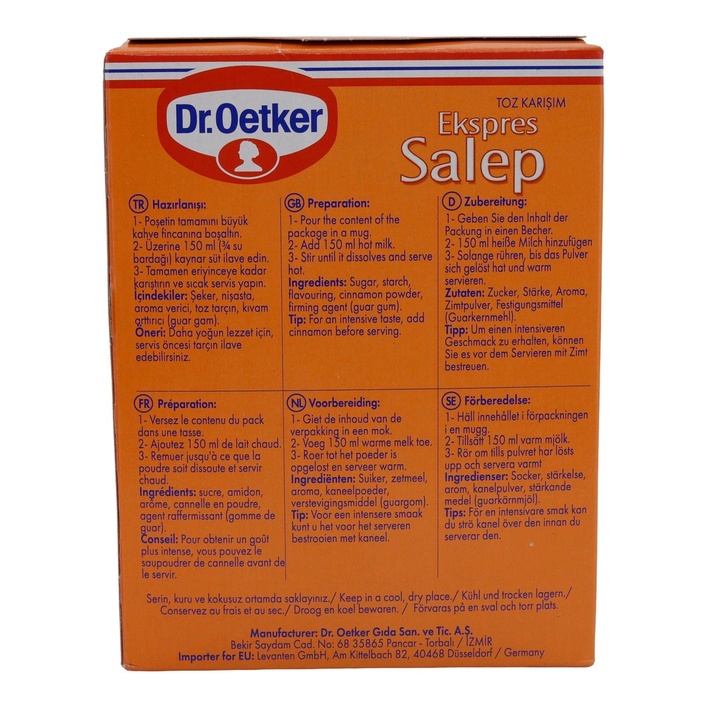 Polvere per bevande Dr. Oetker | Ekspres Salep | Miscela di polveri per bevande aromatizzate alla cannella | 4 x 13,5 g