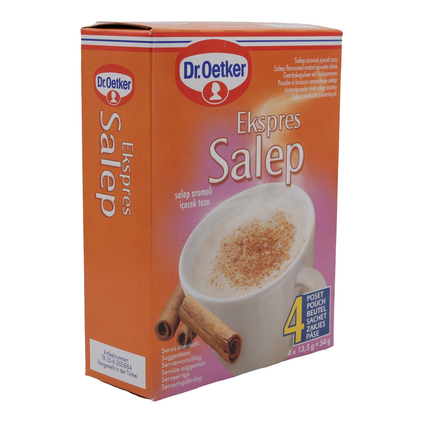 Polvere per bevande Dr. Oetker | Ekspres Salep | Miscela di polveri per bevande aromatizzate alla cannella | 4 x 13,5 g