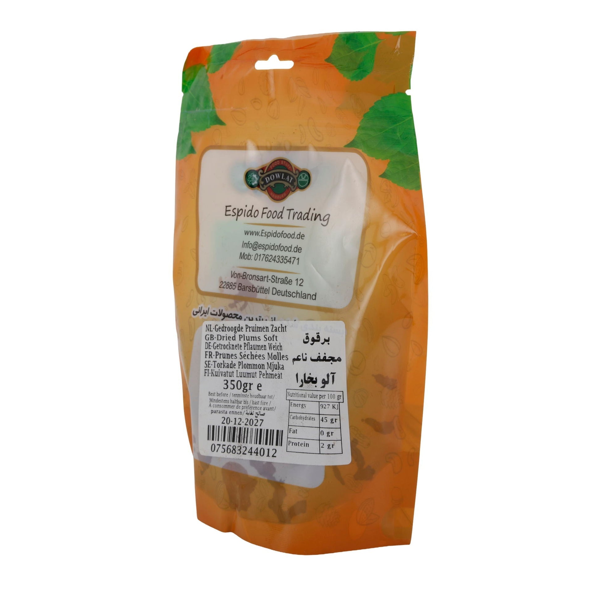Getrocknete Pflaumen weich Dowlat | Trockenfrüchte | 100 % natürlich, ohne Zuckerzusatz | 350 g Espido