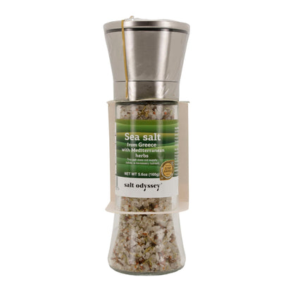 Gewürzmühle Salt Odyssey | Griechisches Meersalz mit mediterranen Kräutern | 160 g Mühle