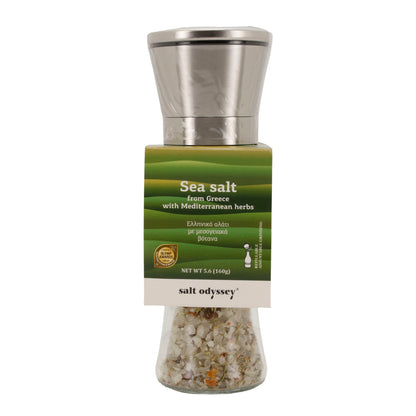 Gewürzmühle Salt Odyssey | Griechisches Meersalz mit mediterranen Kräutern | 160 g Mühle