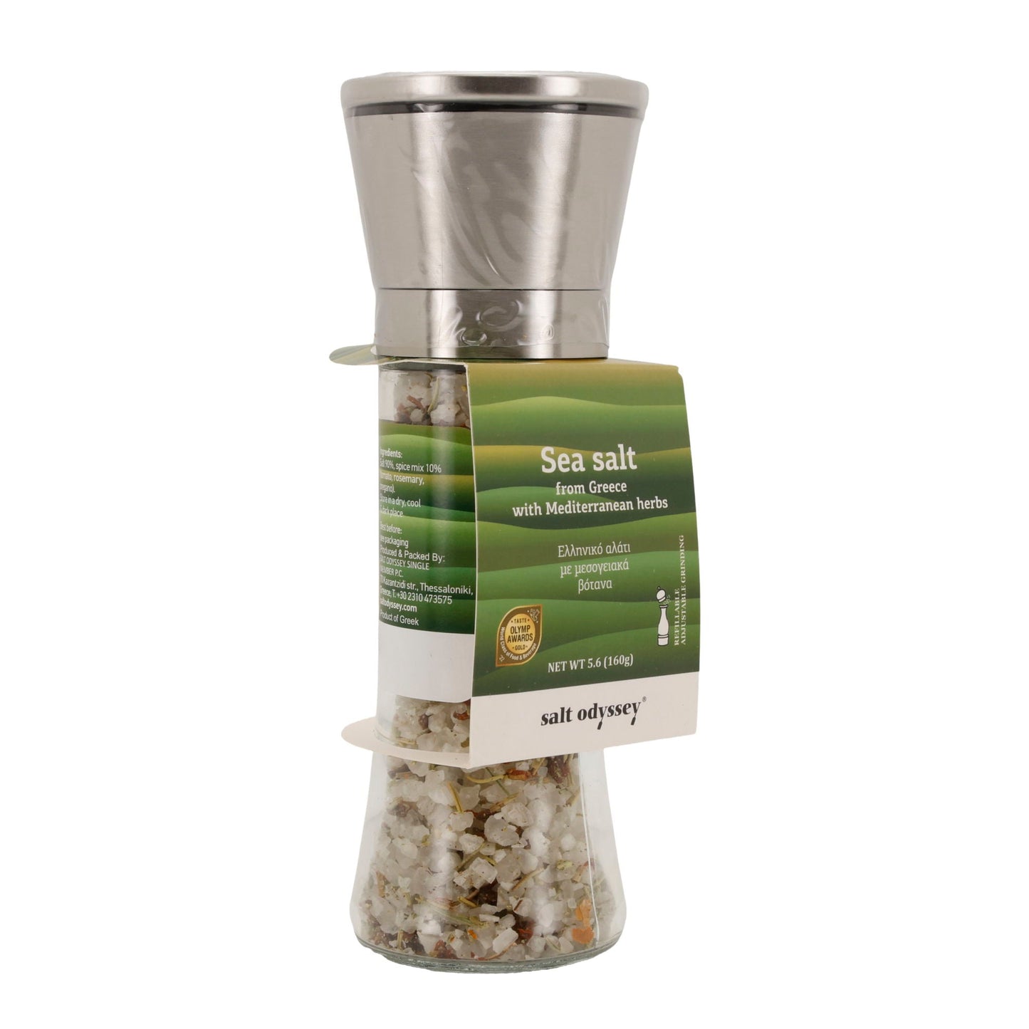 Gewürzmühle Salt Odyssey | Griechisches Meersalz mit mediterranen Kräutern | 160 g Mühle