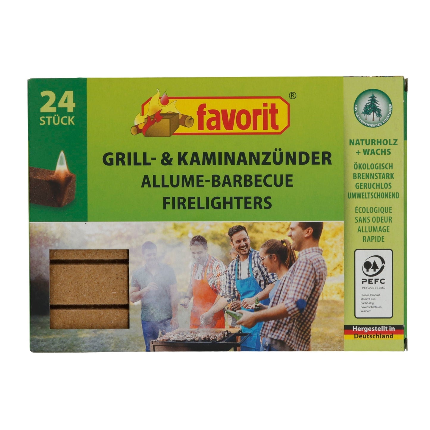 Grill- & Kaminanzünder favorit | Umweltfreundlich | Aus Naturholz | 24 Stück FAVORIT