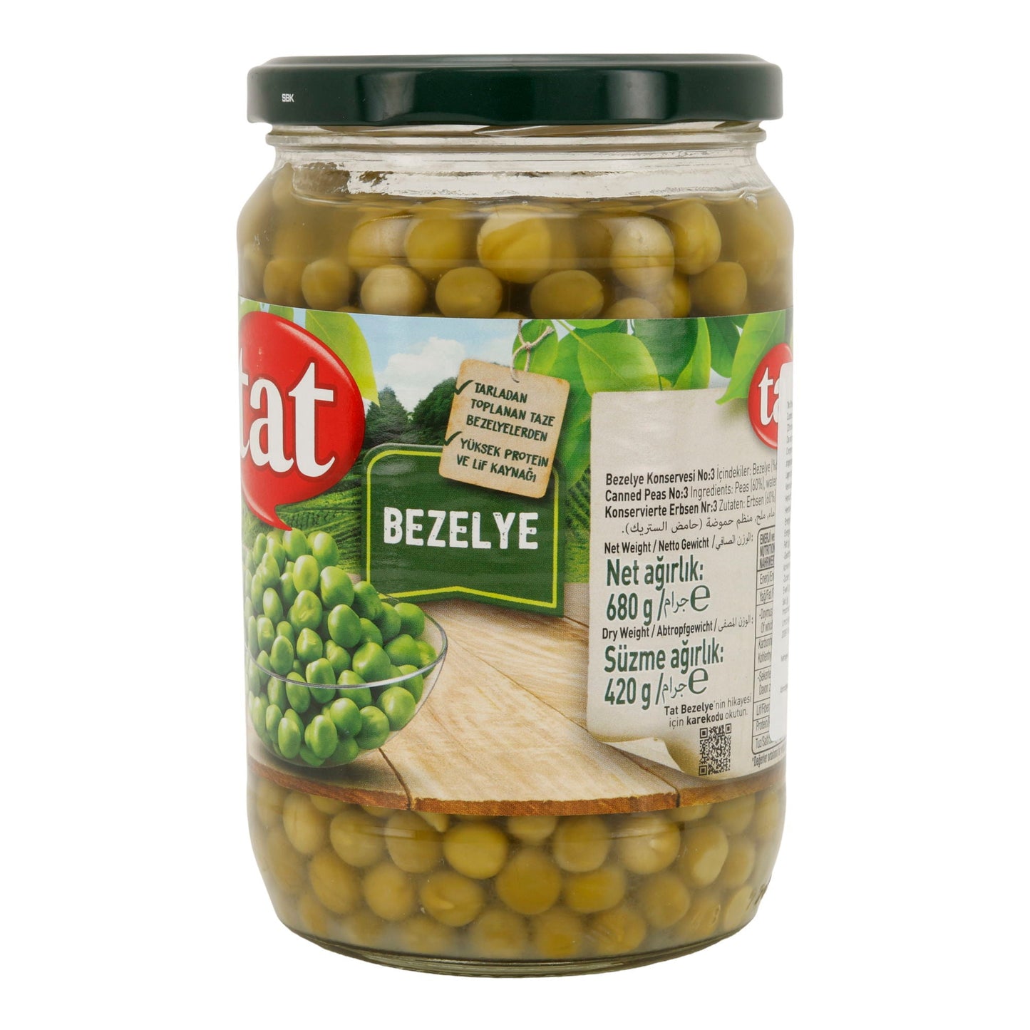 Grüne Erbsen Konserve TAT | Gemüse | Proteinreich & verzehrfertig | 680 g