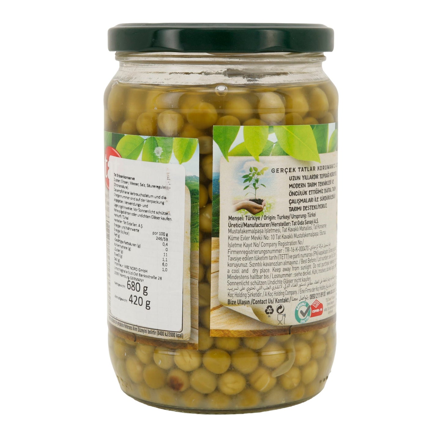 Grüne Erbsen Konserve TAT | Gemüse | Proteinreich & verzehrfertig | 680 g