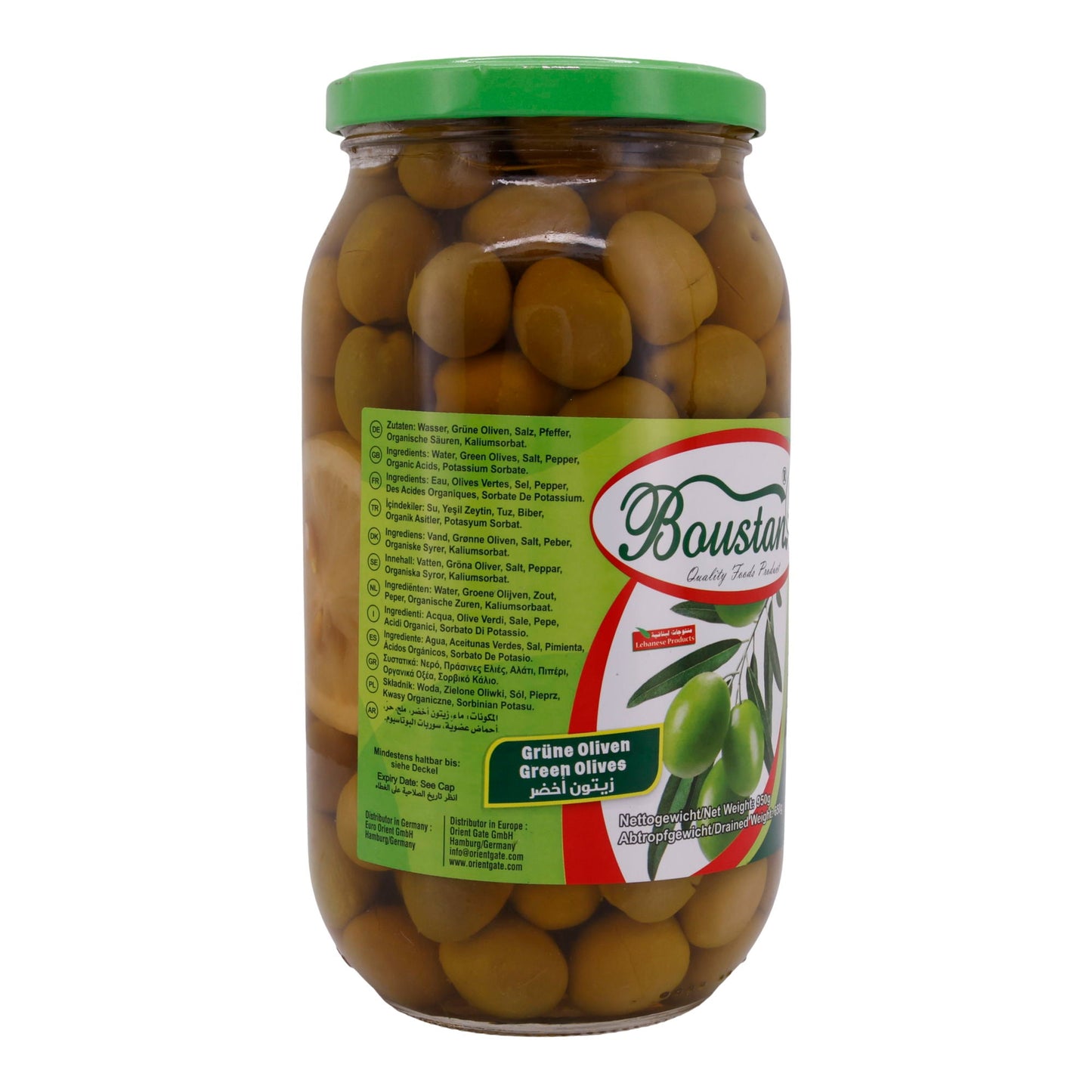 Olive verdi Boustan | In vaso | olive ripiene di peperoni | 950 g