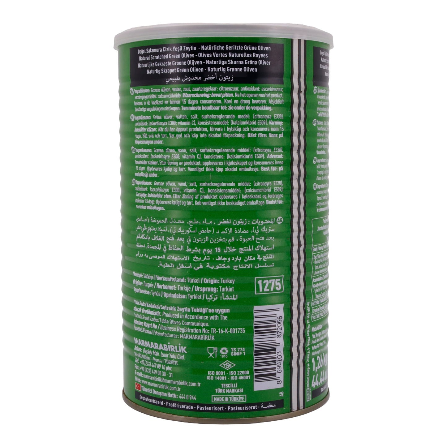 Olive verdi Marmarabirlik | Olive naturali incise | In salamoia, 800 g peso sgocciolato | 800 g