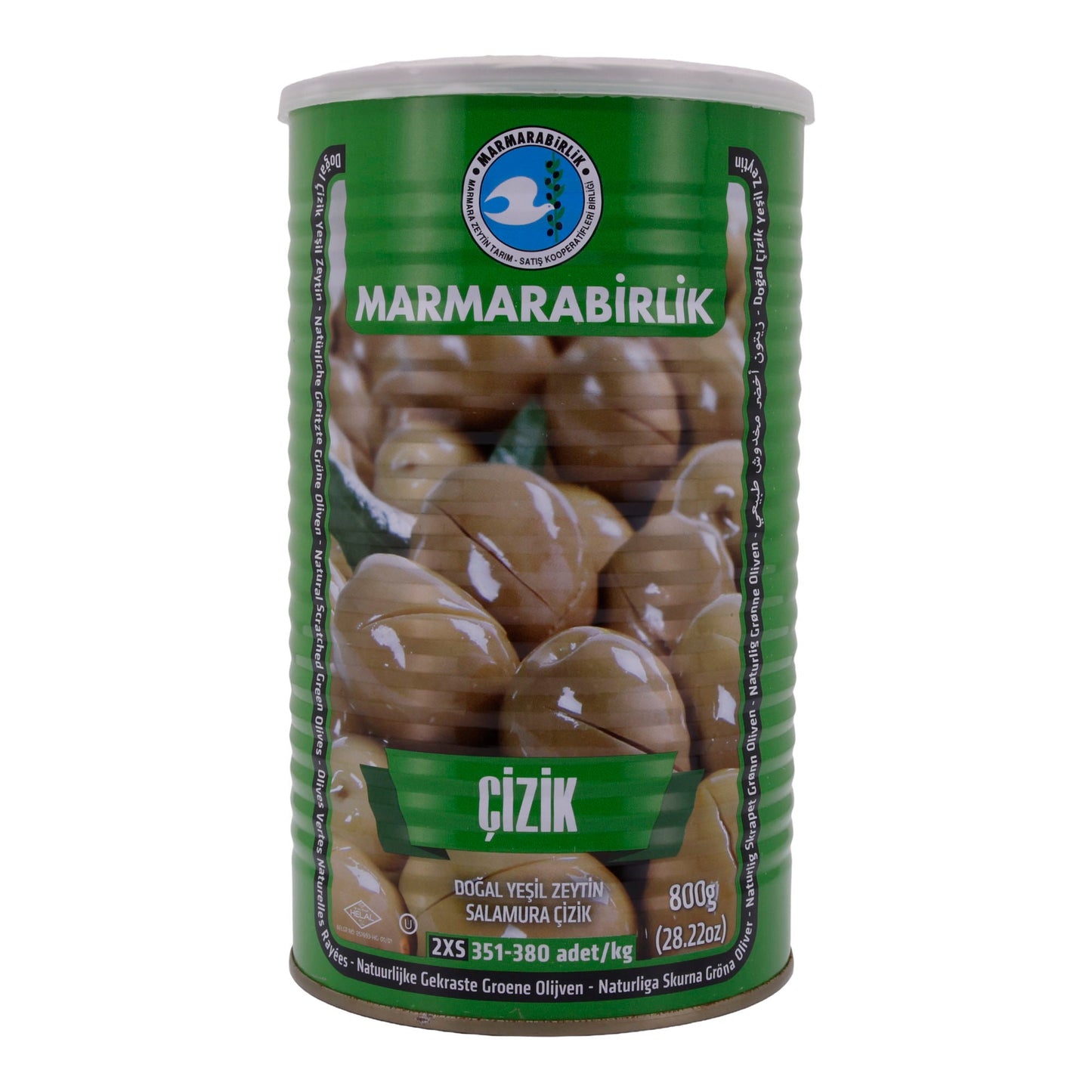Olive verdi Marmarabirlik | Olive naturali incise | In salamoia, 800 g peso sgocciolato | 800 g
