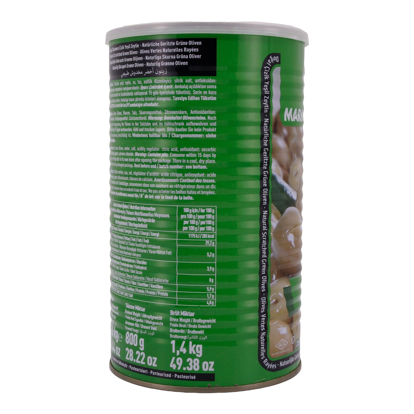 Olive verdi Marmarabirlik | Olive naturali incise | In salamoia, 800 g peso sgocciolato | 800 g