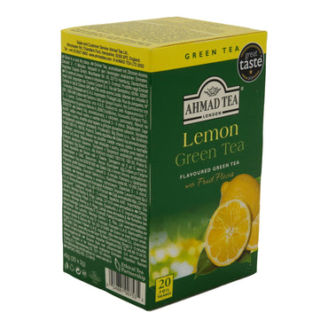 Grüntee Ahmad Tea | Lemon Green Tea | Aromatisierter Grüner Tee mit Zitronenschalen | 20 Teebeutel AHMAD TEA