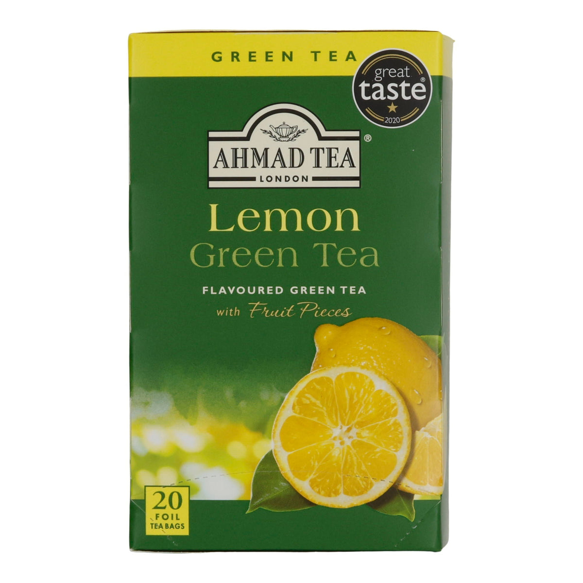 Grüntee Ahmad Tea | Lemon Green Tea | Aromatisierter Grüner Tee mit Zitronenschalen | 20 Teebeutel AHMAD TEA
