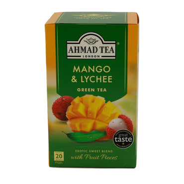 Grüntee Ahmad Tea | Mango & Lychee | Aromatisierter Grüner Tee mit Mango- und Litschigeschmack | 20 Teebeutel AHMAD TEA