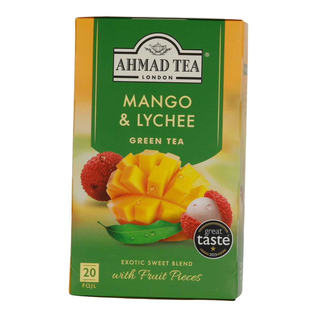 Grüntee Ahmad Tea | Mango & Lychee | Aromatisierter Grüner Tee mit Mango- und Litschigeschmack | 20 Teebeutel AHMAD TEA