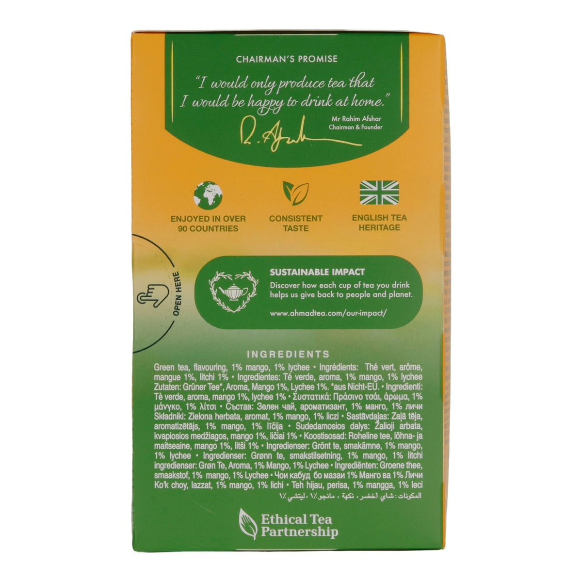 Grüntee Ahmad Tea | Mango & Lychee | Aromatisierter Grüner Tee mit Mango- und Litschigeschmack | 20 Teebeutel AHMAD TEA