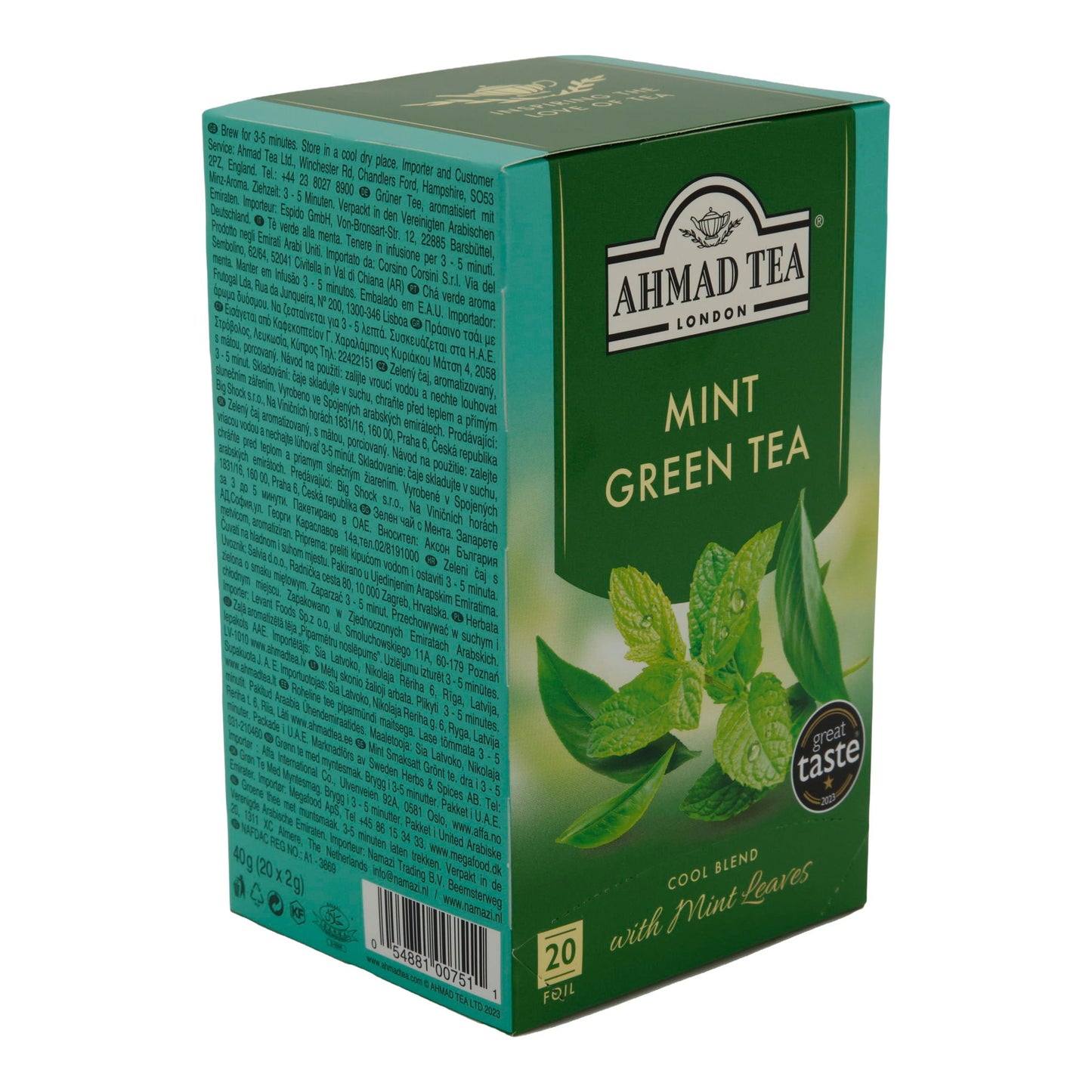 Grüntee Ahmad Tea | Mint Green Tea | Mit Minzblättern | 20 Teebeutel | Frisch & Aromatisch