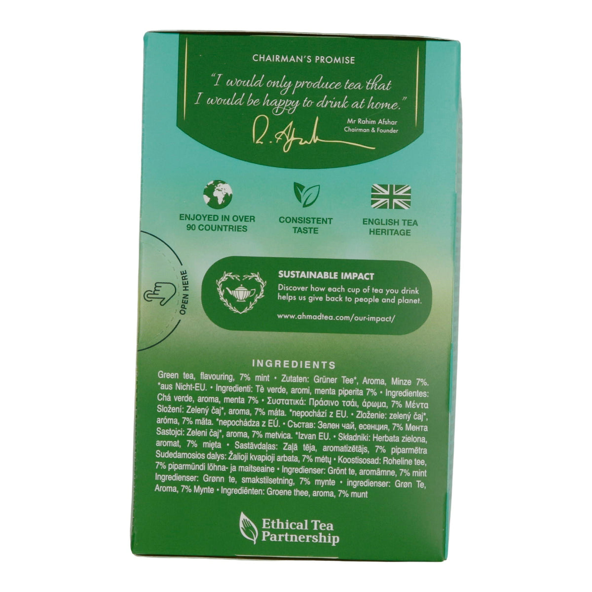 Grüntee Ahmad Tea | Mint Green Tea | Mit Minzblättern | 20 Teebeutel | Frisch & Aromatisch AHMAD TEA
