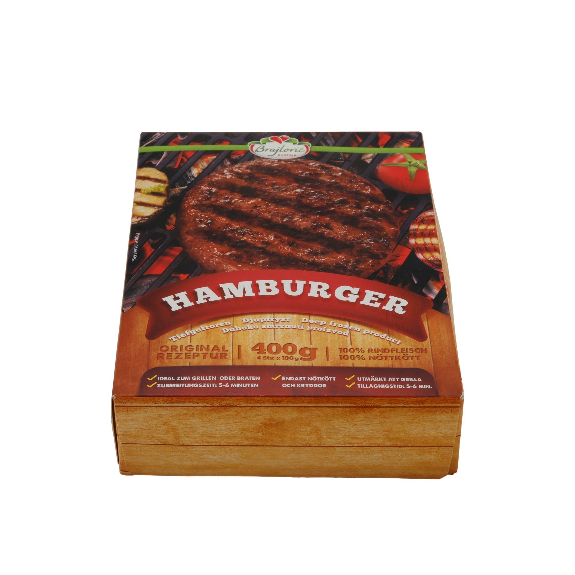 Hamburger Brajlović | 100 % Rindfleisch | Tiefgefroren | 400 g (4 × 100 g) BRAJLOVIC