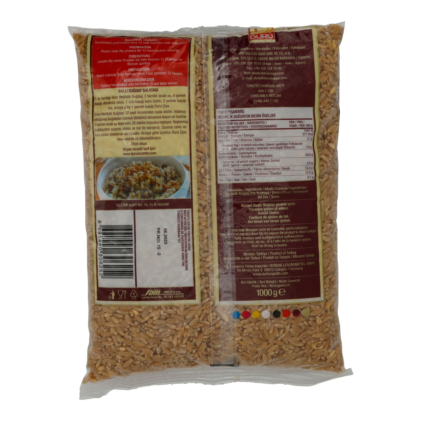 Hartweizen Duru | Blé dur Hediklik | De haute qualité, pour la cuisine | 1000 g