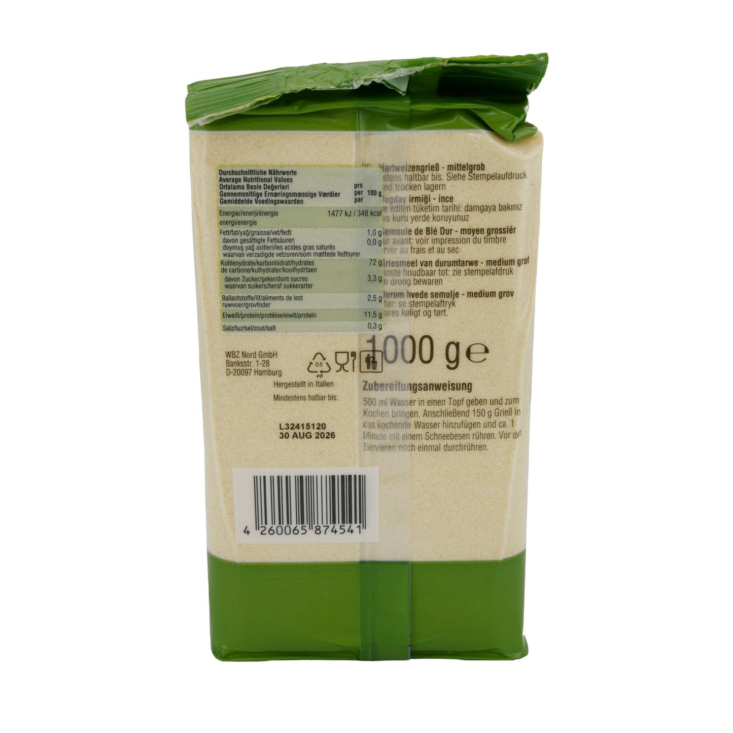 Semola di grano duro Dere | Media | Per piatti salati e dolci | 1000g