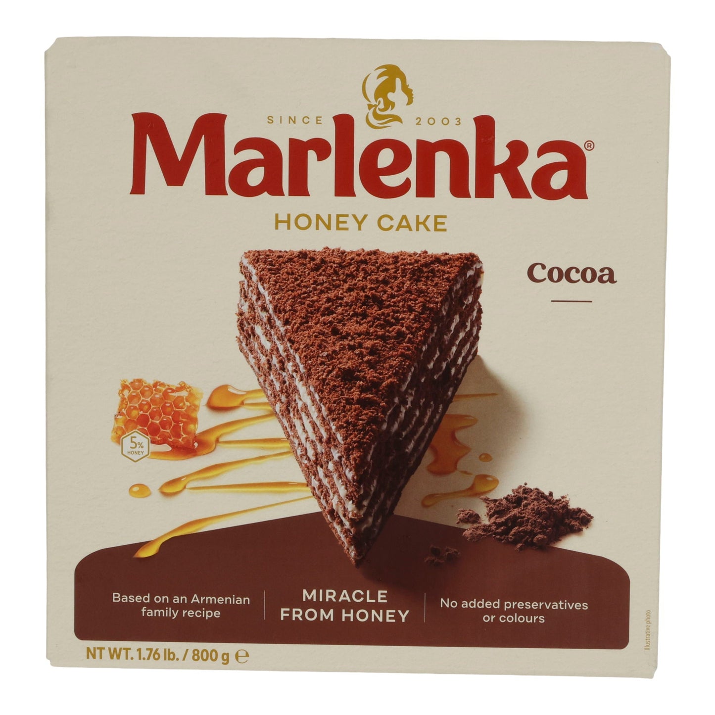 Honigkuchen Marlenka Kakao | Kuchen | Gefrorener Schichtkuchen mit 52% Cremefüllung & 5% Honig | 800 g MARLENKA
