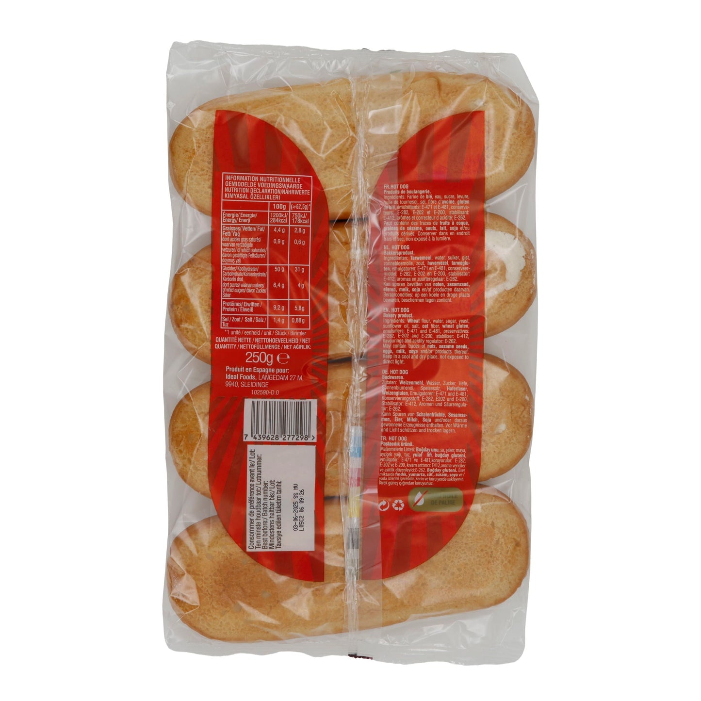 Hot Dog Brötchen Hira | Backwaren | 4 weiche vegetarische Hotdog-Buns ohne Palmöl | 250 g