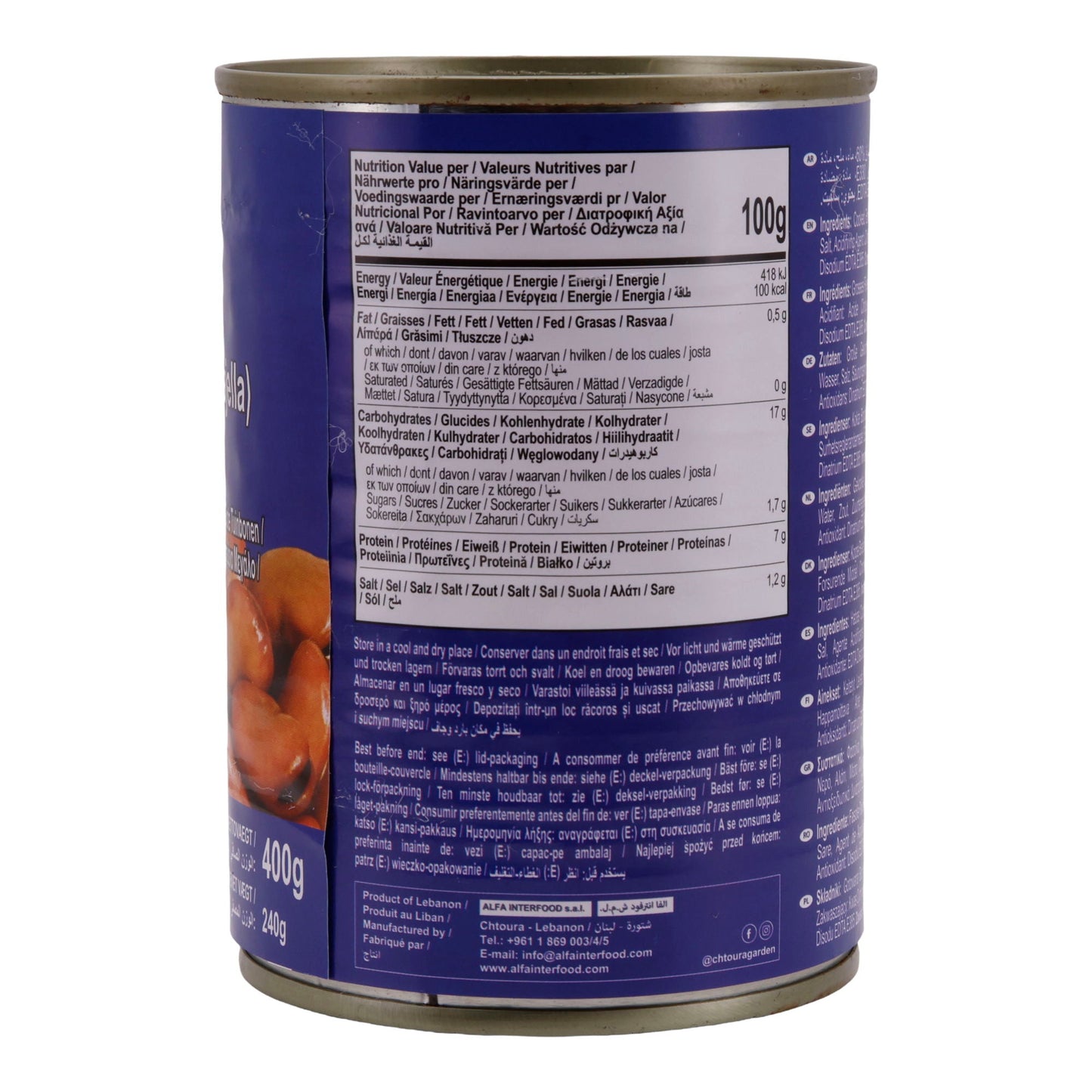 Peulvruchten Chtoura Garden | Grote Gekookte Witte Bonen in Pekel (Bajella) | Oosterse Specialiteit | 400 g