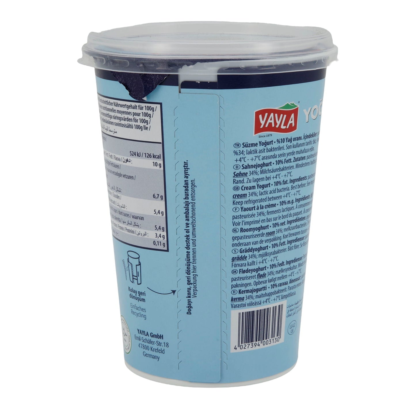 Joghurt Yayla Naturjoghurt | Joghurt | Cremig mit 10 % Fett | 500 g YAYLA
