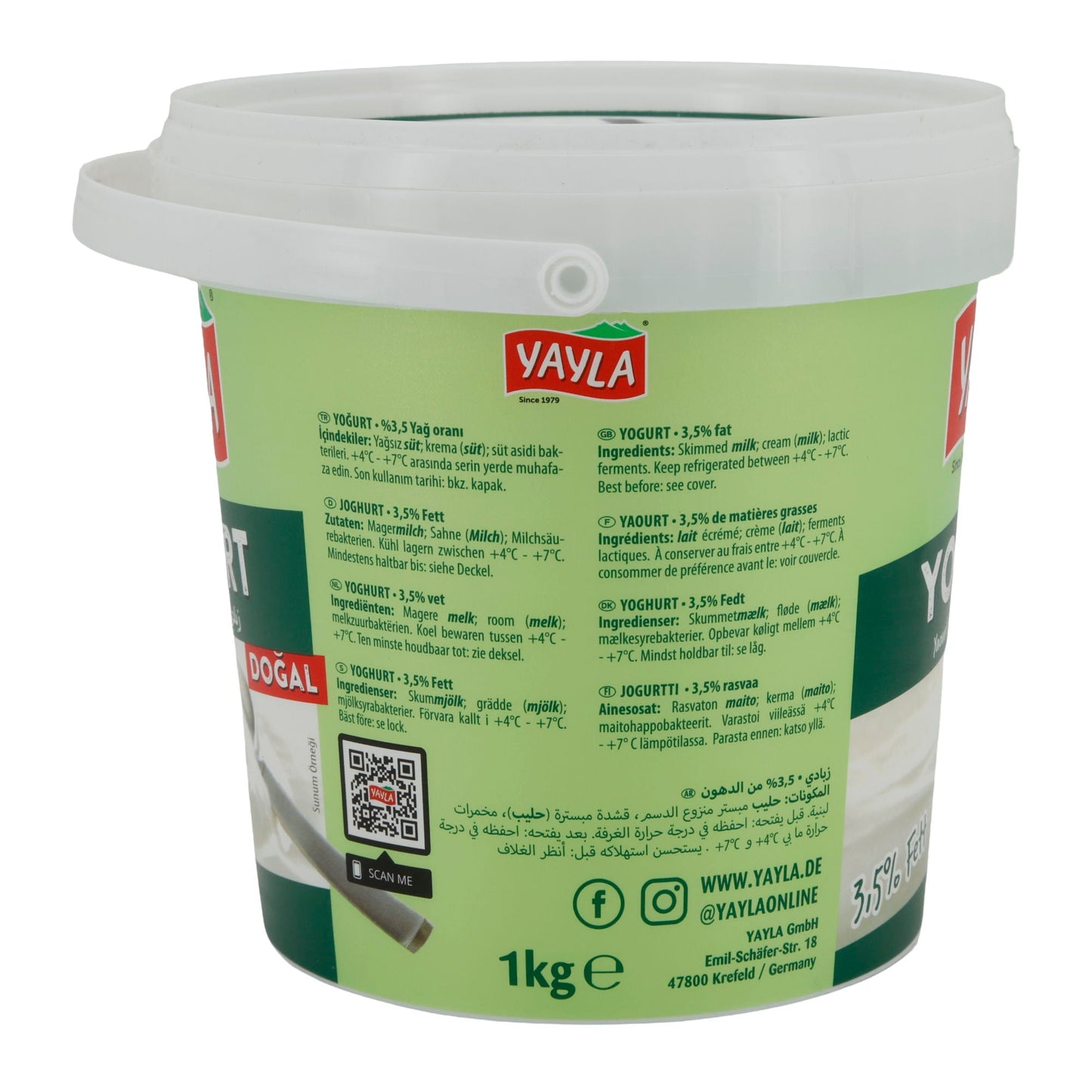 Joghurt Yayla Naturjoghurt | Joghurt | Cremig mit 3,5 % Fett | 1 kg