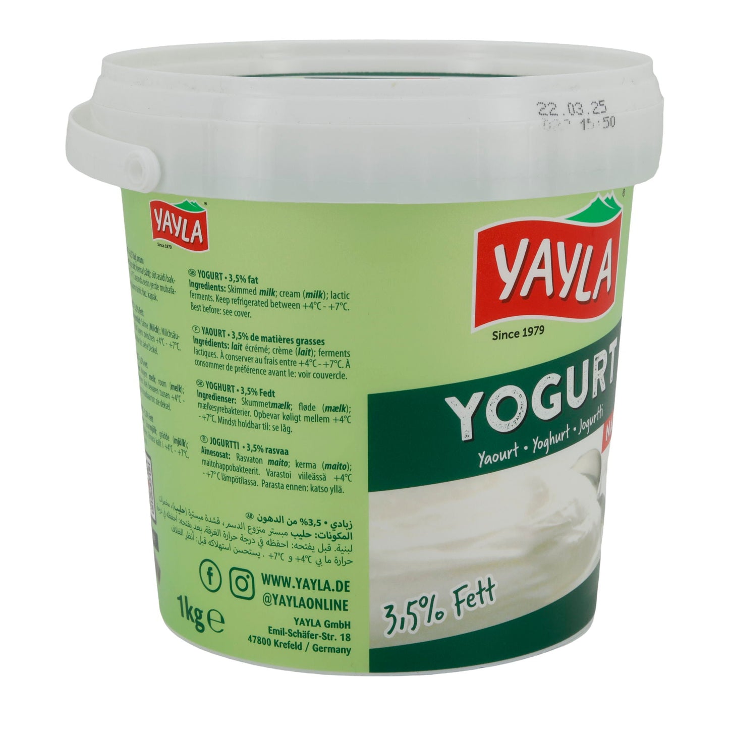 Joghurt Yayla Naturjoghurt | Joghurt | Cremig mit 3,5 % Fett | 1 kg