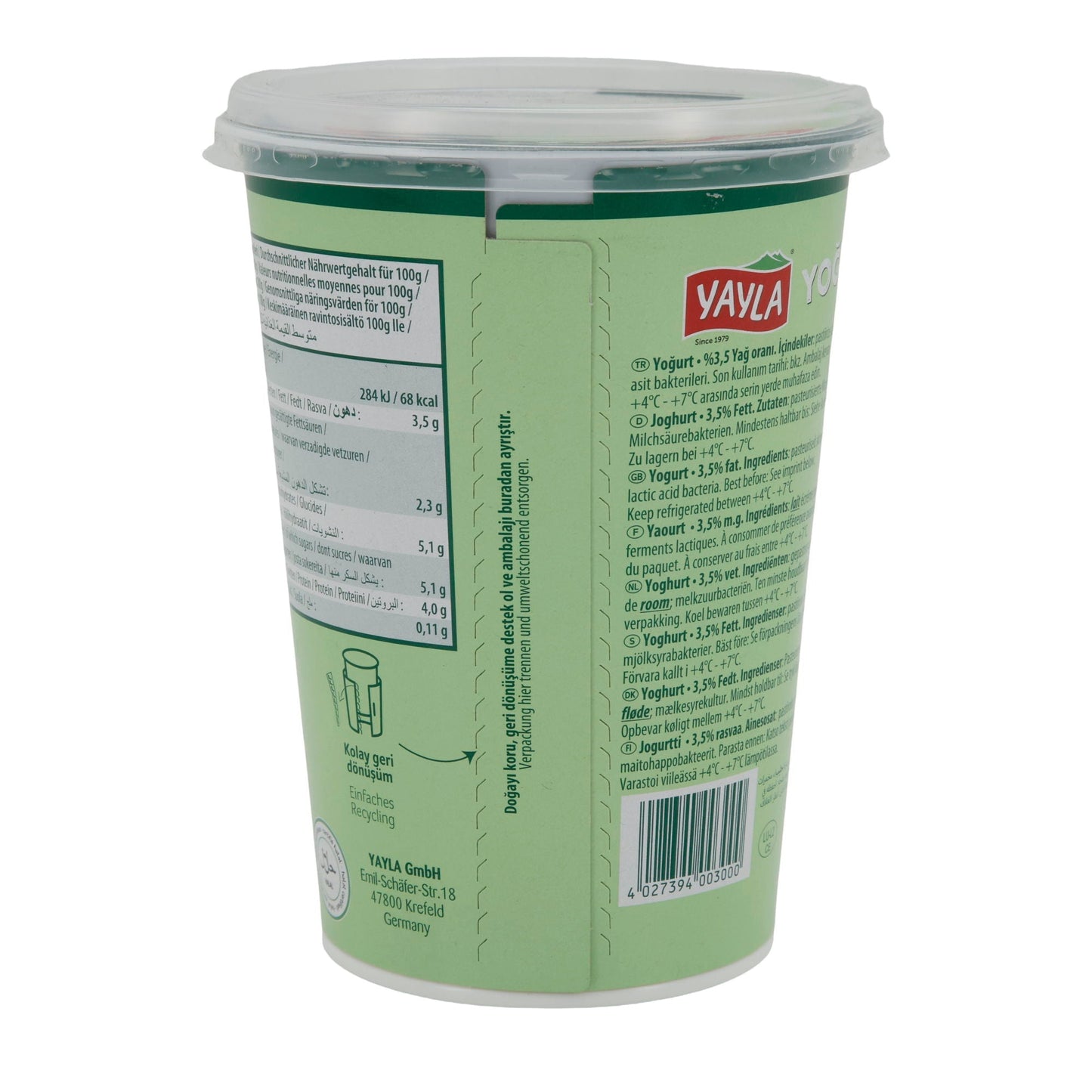 Joghurt Yayla Naturjoghurt | Joghurt | Cremig mit 3,5 % Fett | 500 g YAYLA