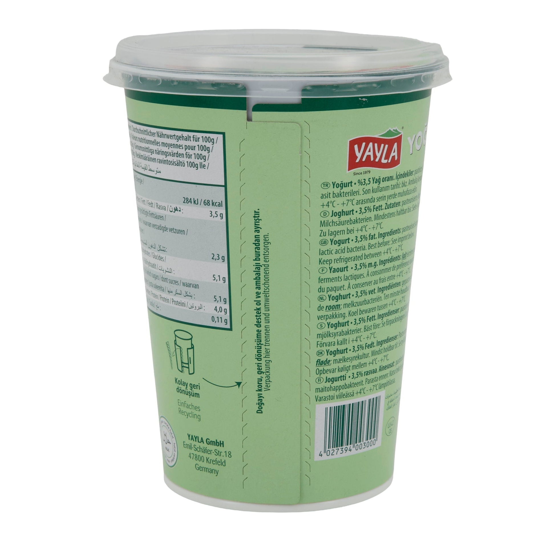 Joghurt Yayla Naturjoghurt | Joghurt | Cremig mit 3,5 % Fett | 500 g YAYLA