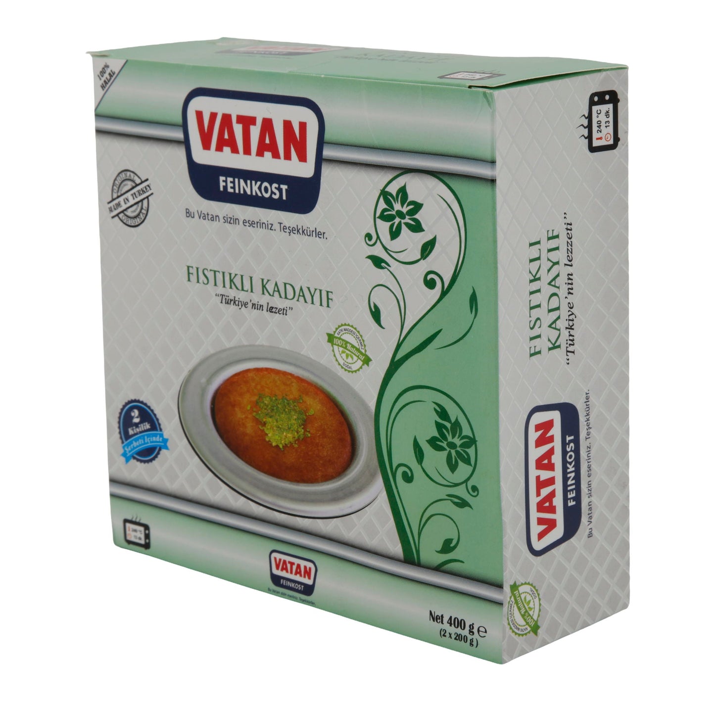 Kadayıf mit Pistazien VATAN Fıstıklı | Dessert | Türkisches Dessert, tiefgefroren | 400 g (2 x 200 g)