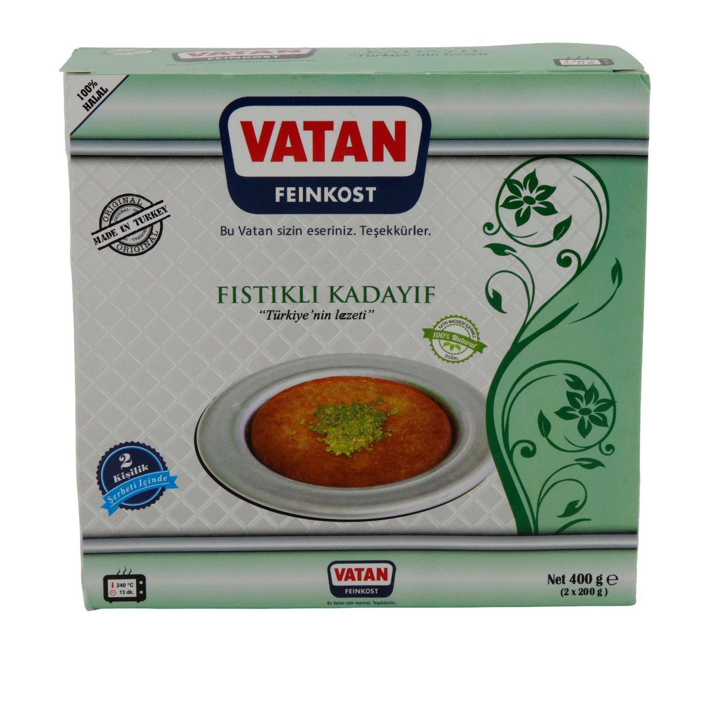 Kadayıf mit Pistazien VATAN Fıstıklı | Dessert | Türkisches Dessert, tiefgefroren | 400 g (2 x 200 g)
