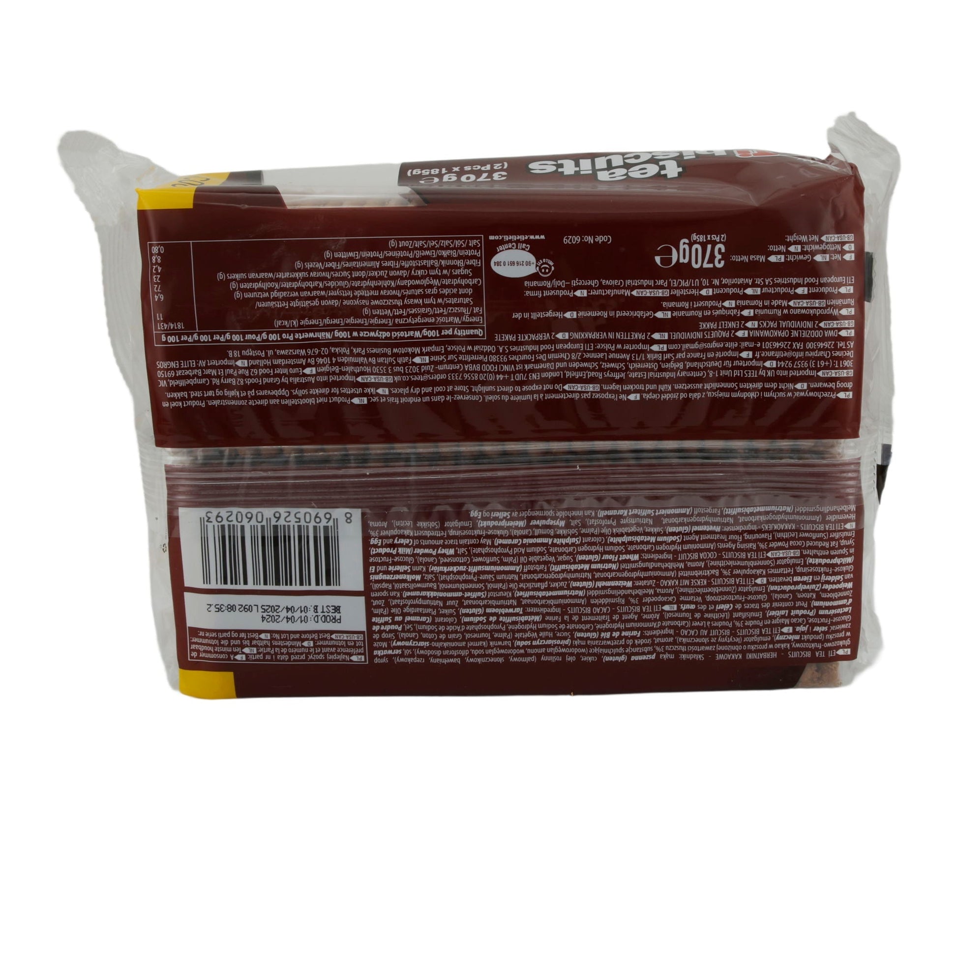Kakaokekse ETi Tea Biscuits Cocoa | Gebäck | Weizenmehlkekse mit Kakaogeschmack im 2er Pack | 370 g ETI