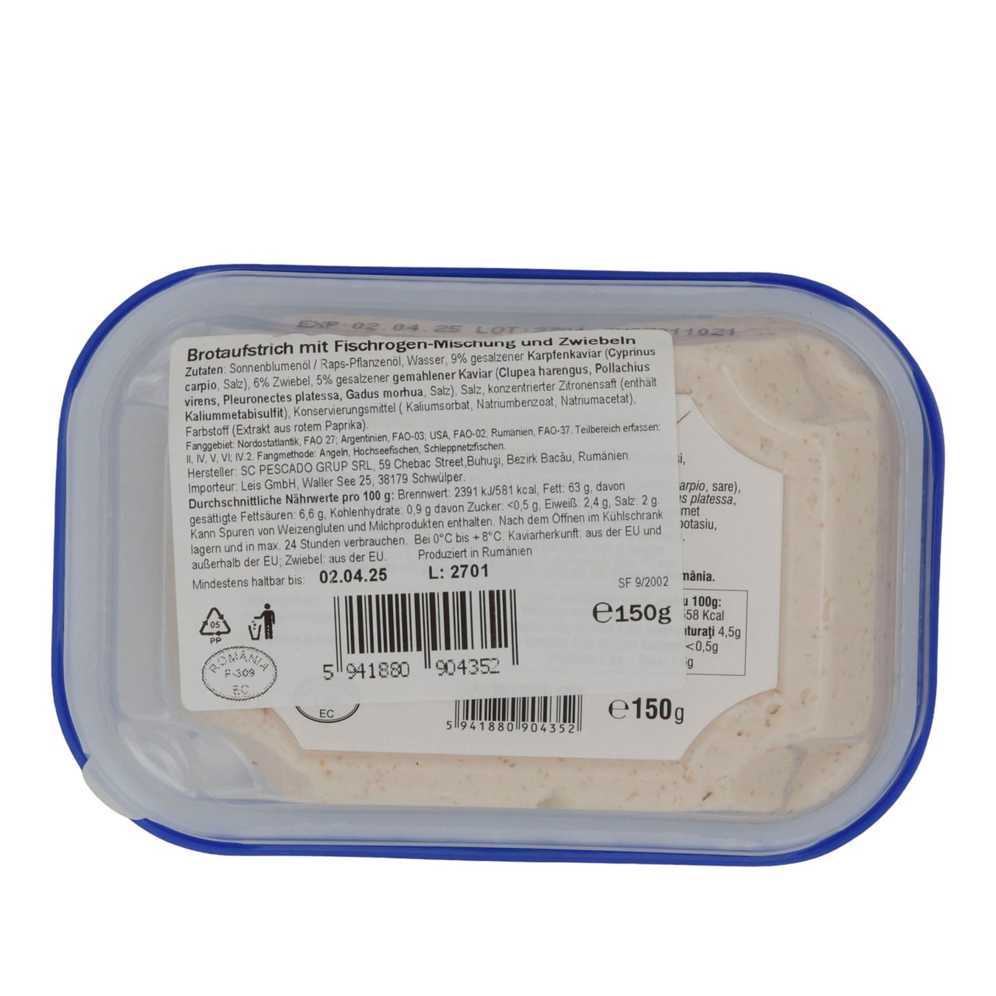 Karpfenkaviar-Aufstrich Bonito Salată cu Icre Crap | Aufstrich | Mit Zwiebeln nach rumänischer Art | 150 g