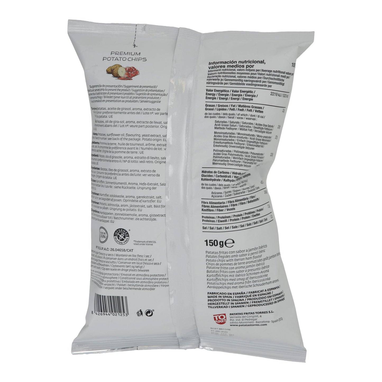 Kartoffelchips Torres | Iberico Schinken Geschmack | Premiumqualität, aromatisiert | 150 g