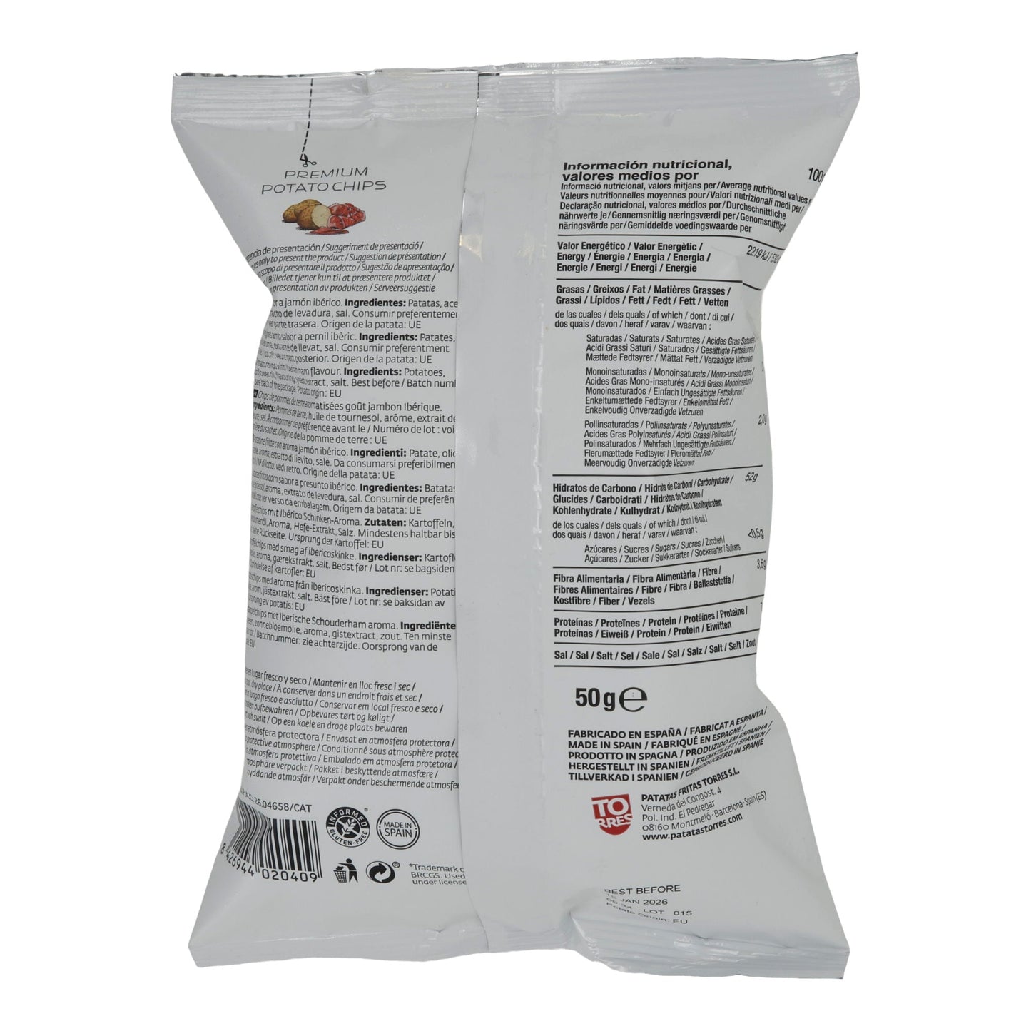 Kartoffelchips Torres | Iberico Schinken Geschmack | Premiumqualität, aromatisiert | 50 g Silca