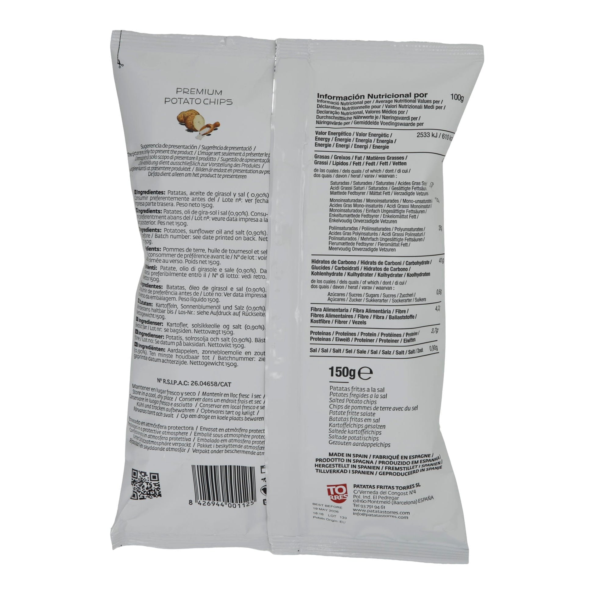 Kartoffelchips Torres | Mediterranes Salz | Premiumqualität, klassisch, vegan | 150 g - kurzes MHD 19.05.2025 Silca