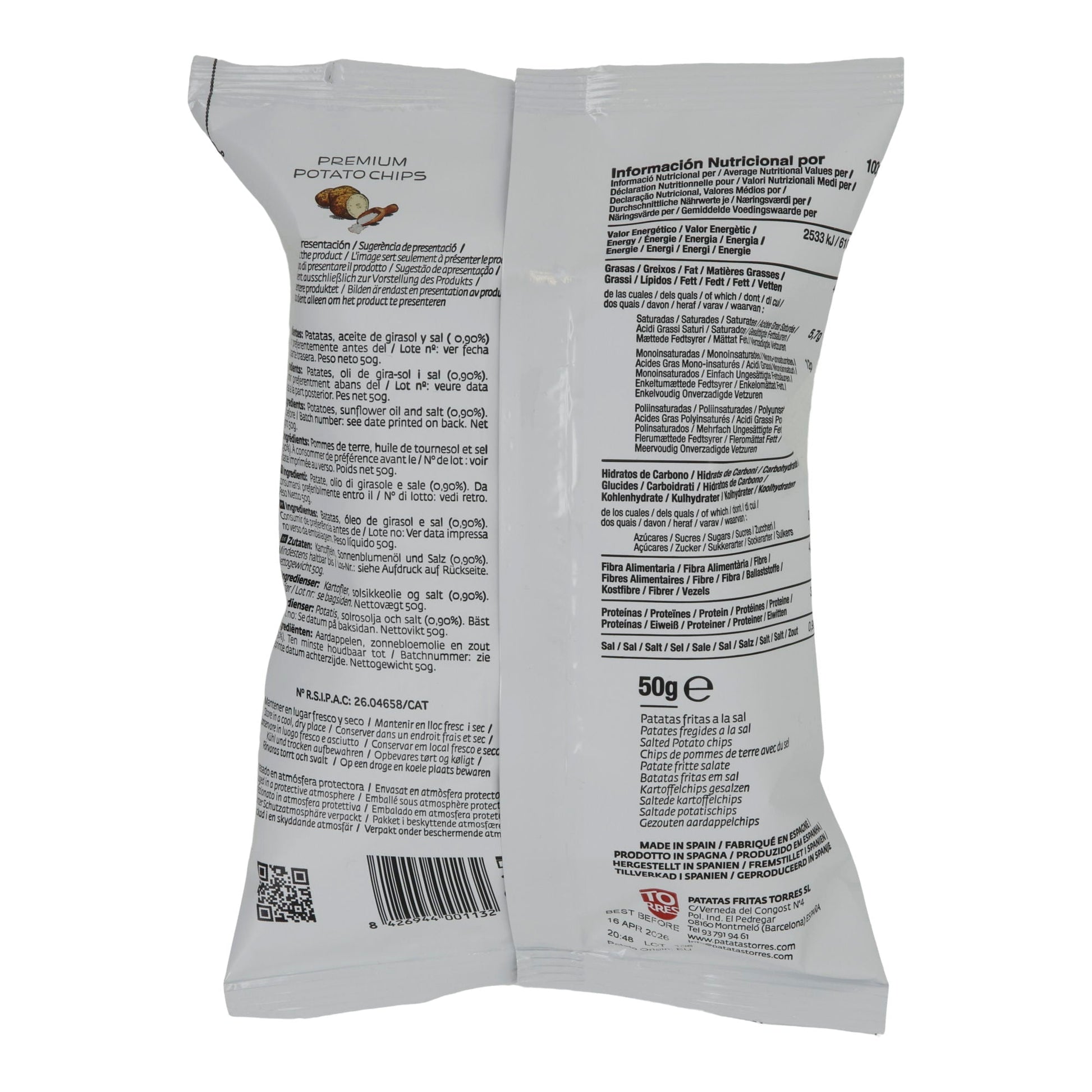 Kartoffelchips Torres | Mediterranes Salz | Premiumqualität, klassisch, vegan | 50 g Silca