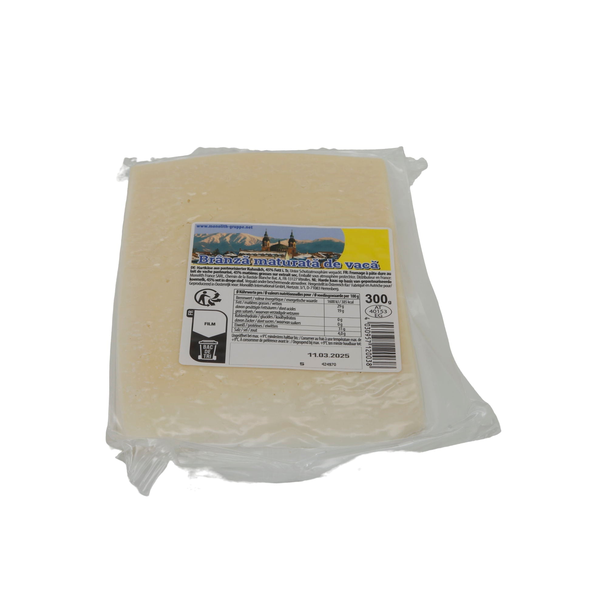 Käse Brânză maturată de vacă | Gereift | Kuhmilchkäse für herzhafte Gerichte | 300 g MONOLITH