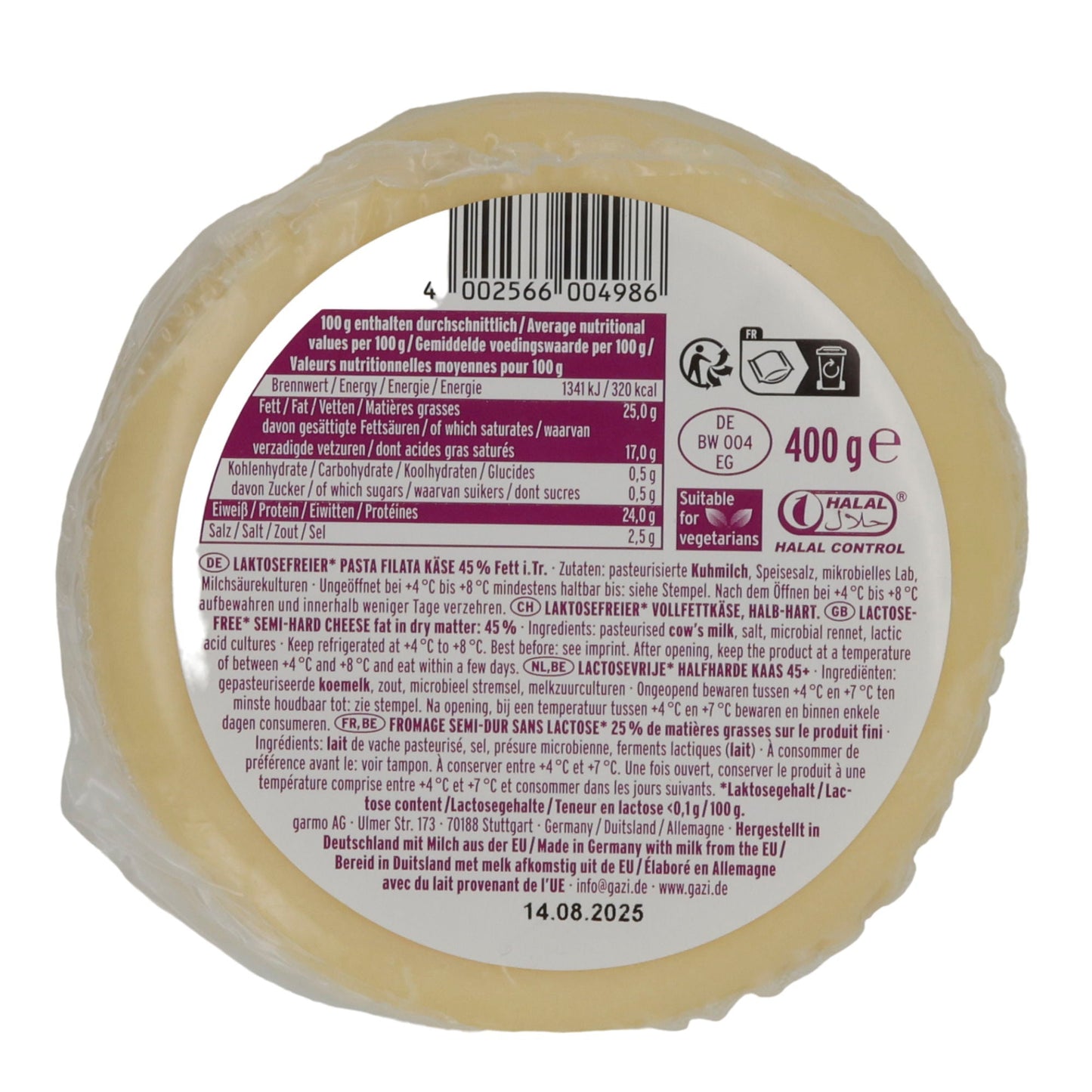 Käse Gazi Kaşar Peyniri | Laktosefrei | 45 % Fett | 400 g GAZI